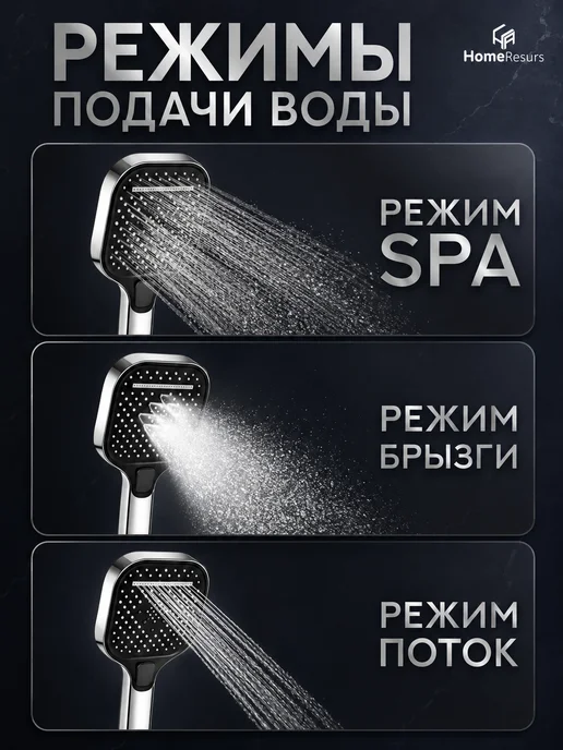 HomeResurs Лейка для душа с шлангом с 3 режимами большая, вариант, фото 2