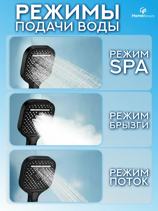 HomeResurs Душевая лейка со шлангом с 3 режимами большая, черный, фото 2