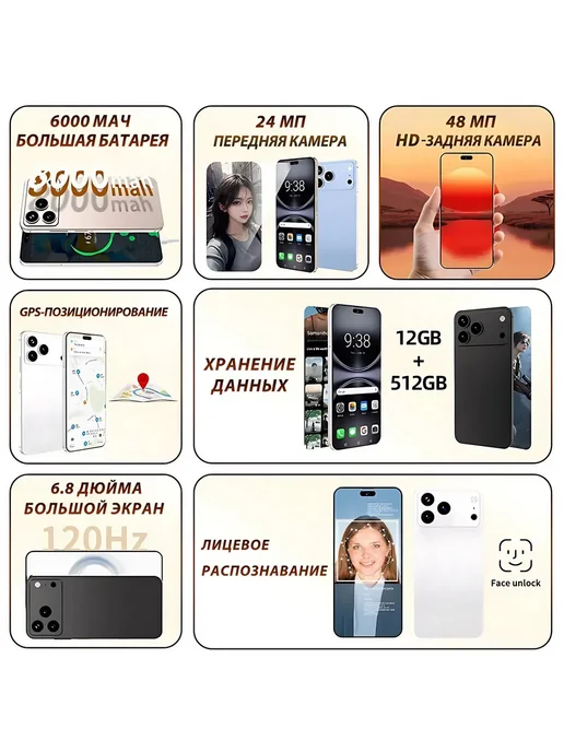 Смартфон Pro Max Iphona 16 Pro Max 12/12 ГБ, белый, фото 3