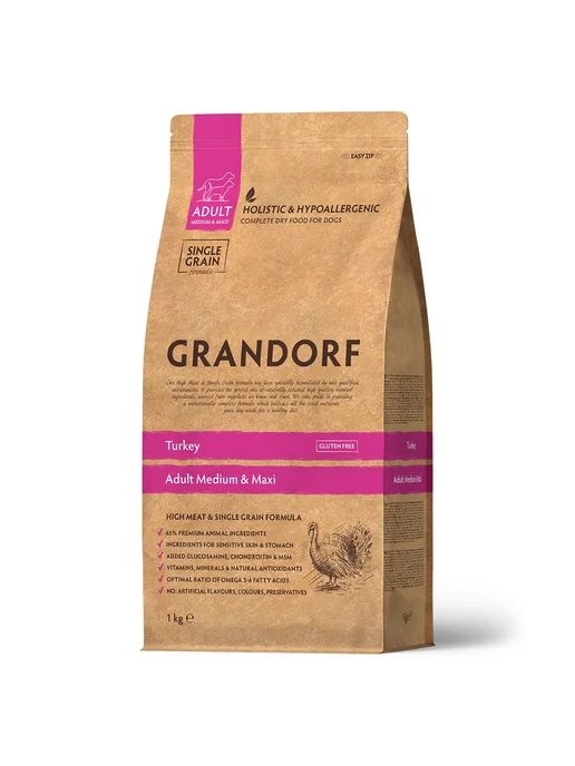 Сухой корм Grandorf' Dog Med для собак, крупные, индейка, 1 кг, фото 3
