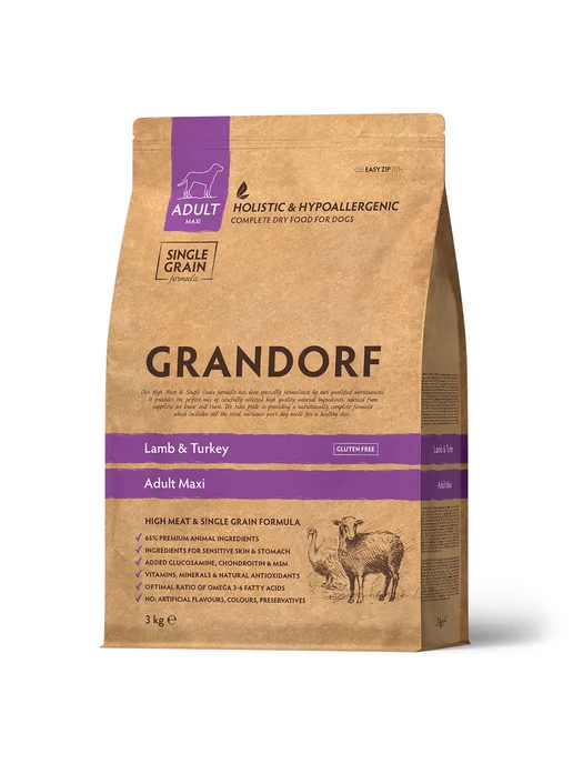 Сухой корм Grandorf' Dog Собакам для собак, крупные, индейка, ягненок, 3 кг, фото 3