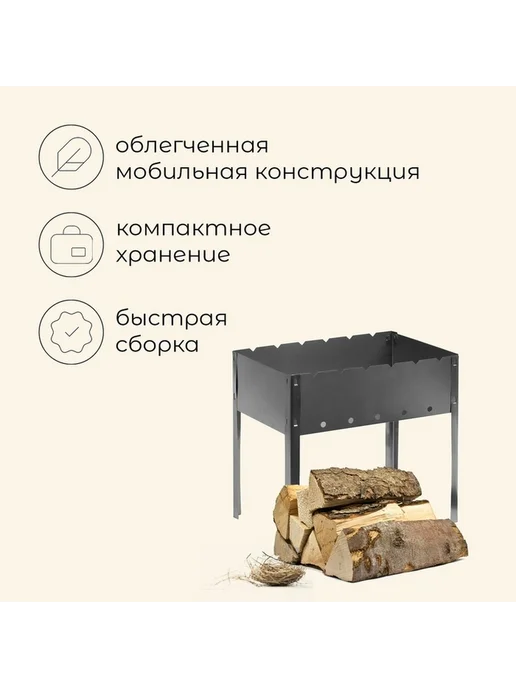 Компактный разборный мангал для пикников 40х25х13 см, 25x13 см, фото 2