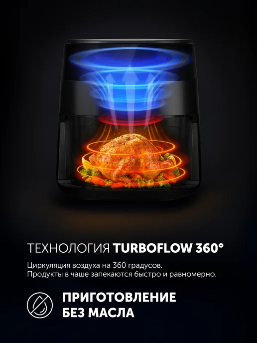 POLARIS Аэрогриль электрический для дома PAF 8003W IQ Home 7,5 л, 8003 Вт, 7,5 л, фото 4