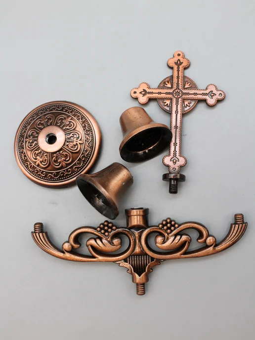 EUCHARIST Подсвечник с крестом 2х-рожковый, металл золото, коричневый, фото 3