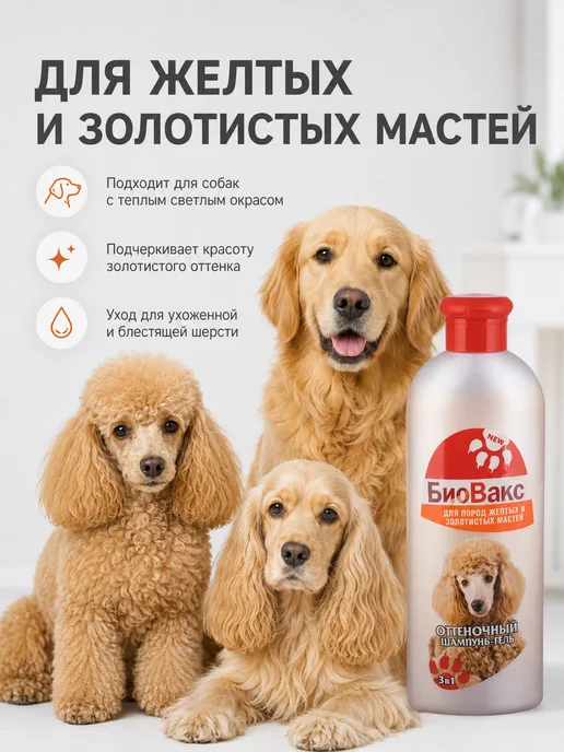 БиоВакс Шампунь-гель оттеночный для собак желтых и золотистых окрасо…, золотой, фото 5