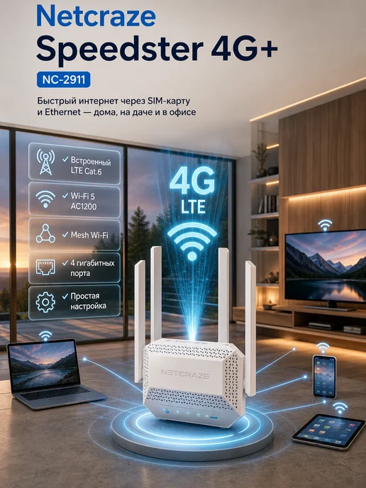 Netcraze Wi-Fi роутер Speedster 4G+ NC-2911, белый, 4 г, фото 2