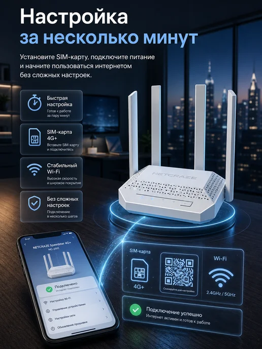 Netcraze Wi-Fi роутер Speedster 4G+ NC-2911, белый, 4 г, фото 3