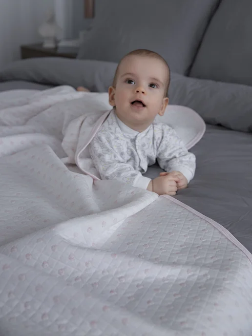 Baby Nice Плед для новорожденных 100х118 хлопковый сердечки розовый, 100x140, фото 4