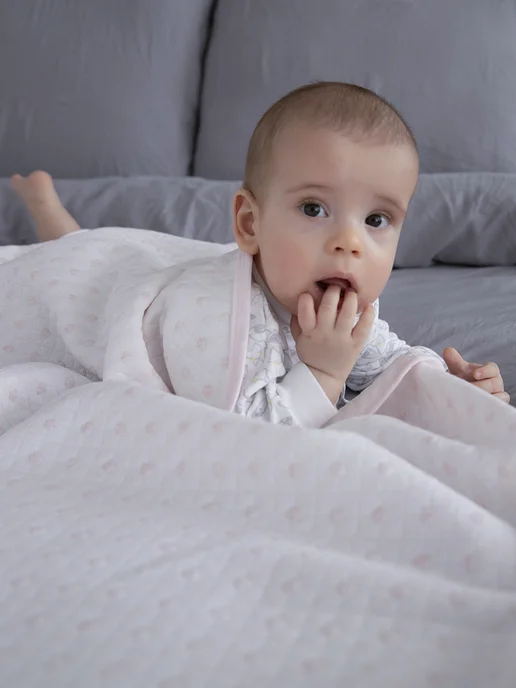 Baby Nice Плед для новорожденных 100х118 хлопковый сердечки розовый, 100x140, фото 5