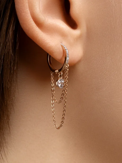 Vesna jewelry Серьга кольцо в ухо золото 585 пирсинг, золотой, фото 3