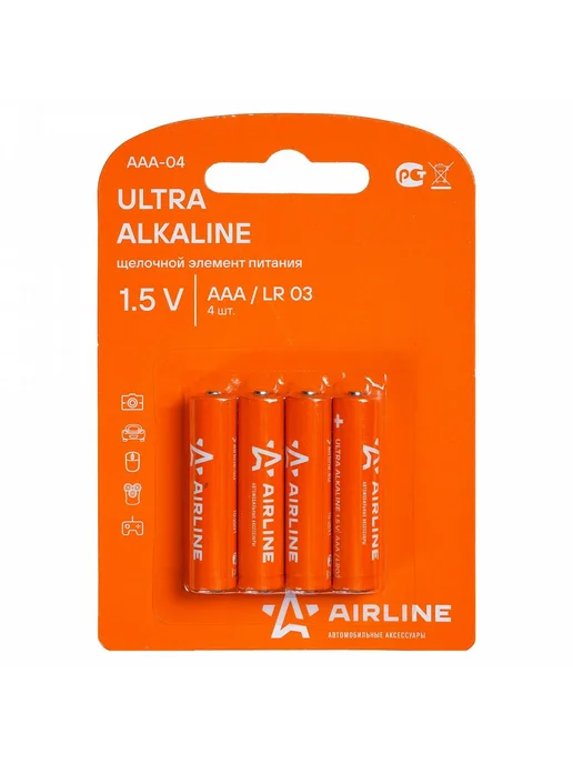 AIRLINE Батарейки 2 шт LR03 AAA щелочные. блистер, 3 шт, 4 шт, фото 2