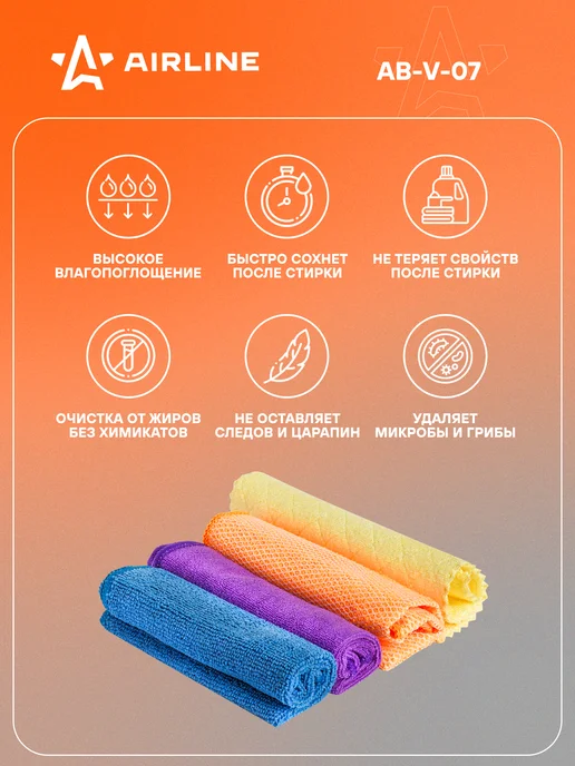 AIRLINE Микрофибра 2 шт для авто 4шт. 30*30см + порофибра 20*18см, 2 шт, 4 шт, фото 2