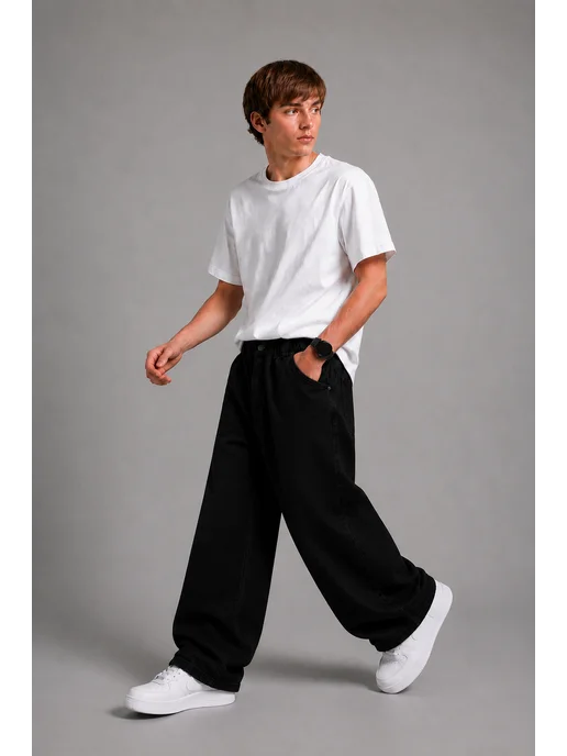 SALMON JEANS Джинсы подростковые багги для школы, черный, фото 2
