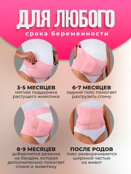 MIRACLE MOMENTS Бандаж для беременных дородовой и после родов, универсальный, розовый, фото 2