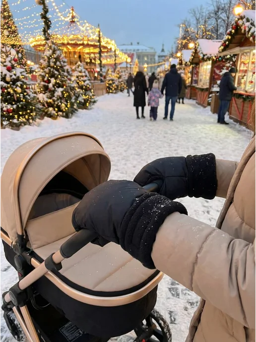 Winter Fox Муфта варежки на коляску, черный, фото 7