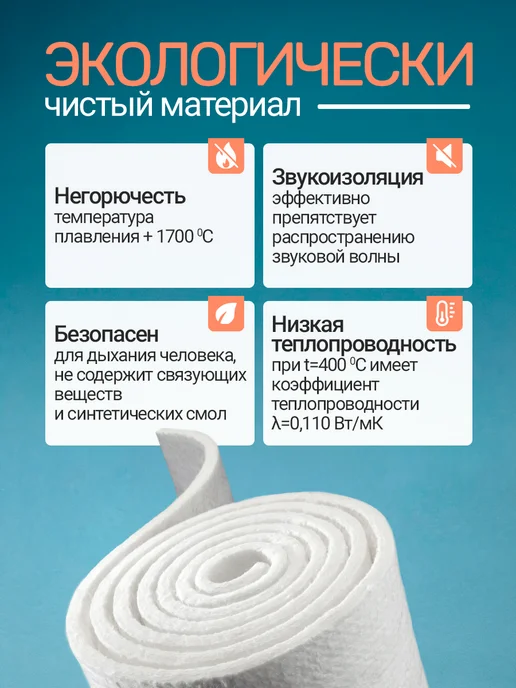 Сталь-Мастер Огнеупорное одеяло керамическое, каолиновая вата 1260, белый, фото 5