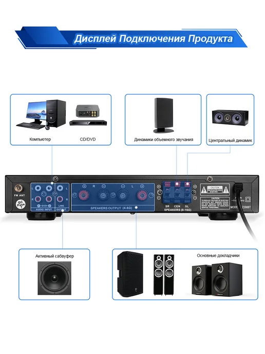 HZERO Усилитель звука 5 с Bluetooth, FM, USB, черный, фото 8