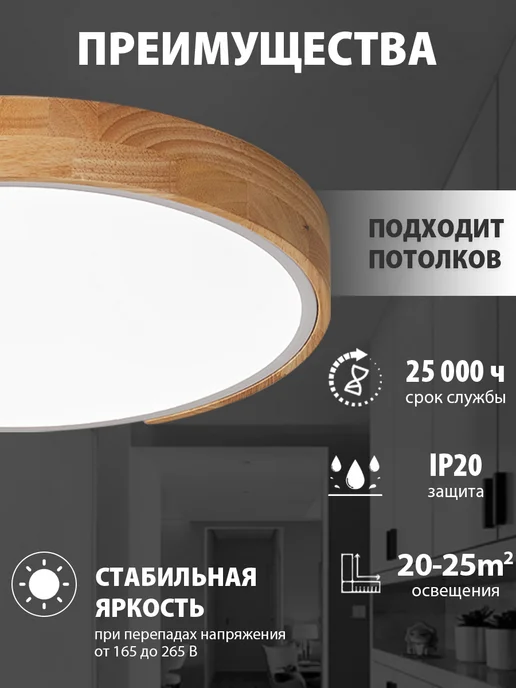 JACKSUN Люстра потолочная светодиодная на кухню, прихожую и спальню, бежевый, фото 2