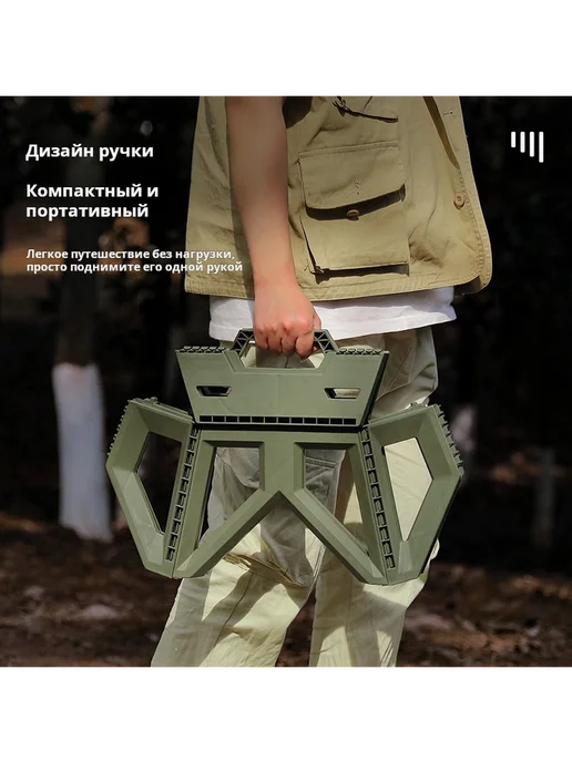 Черный складной пластиковый стул, портативный, небольшого ра, черный, фото 5