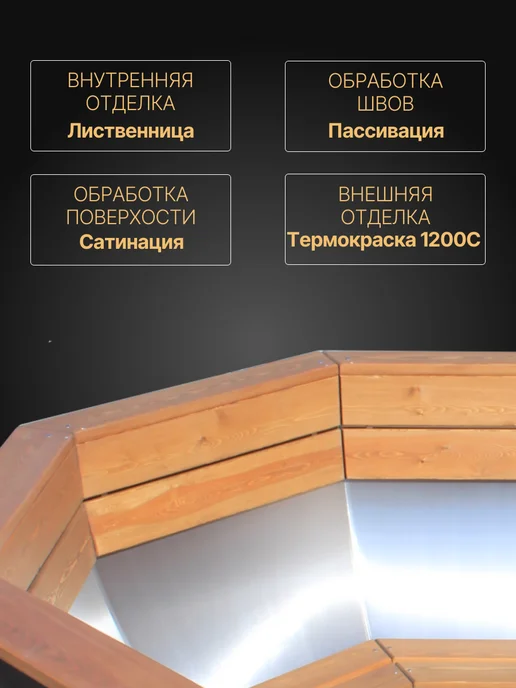 Своя усадьба Банный чан на 6 человек, Aisi 430 с ветрозащитой и лестницей, черный, фото 4