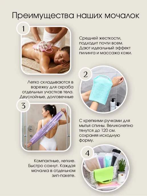 Nega Японские мочалки для душа и для бани, для семьи, голубой, фото 3