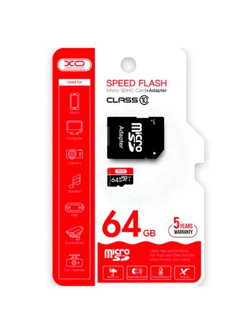 XO Карта памяти Micro SD (с адаптером), 64Gb, черно-красная, 64 ГБ, фото 2