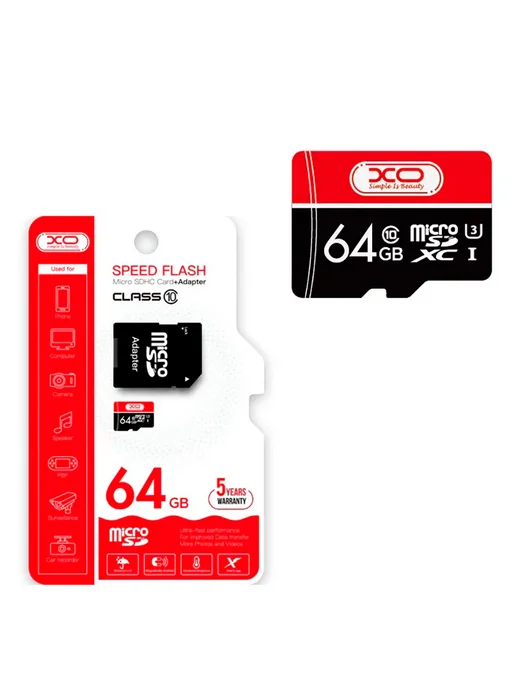 XO Карта памяти Micro SD (с адаптером), 64Gb, черно-красная, 64 ГБ, фото 3
