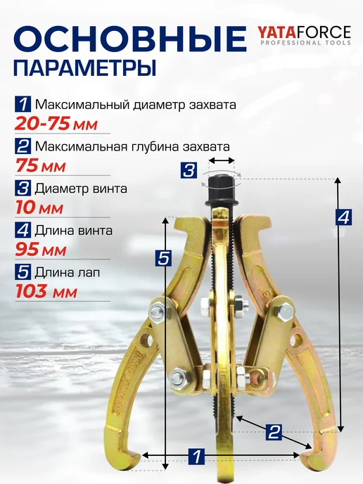 YATAFORCE Съемник подшипников двух-трехзахватный переставной 3'', вариант, фото 2