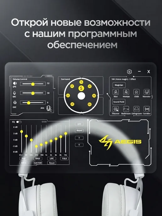 AEGIS Наушники игровые с микрофоном, белый, фото 3