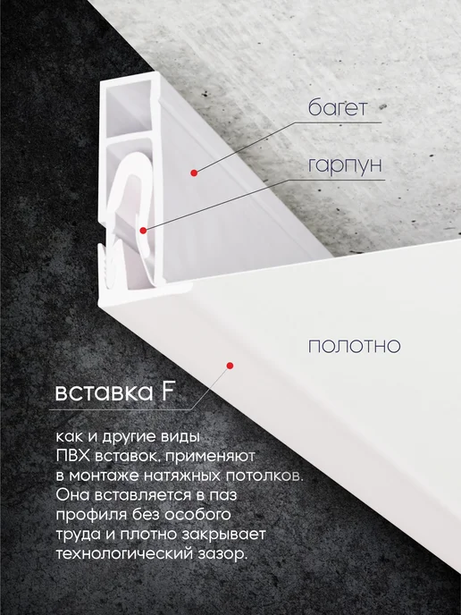 Ваш Выбор Вставка-заглушка "F" №10 для натяжного потолка 100м черная, 50 м, фото 4