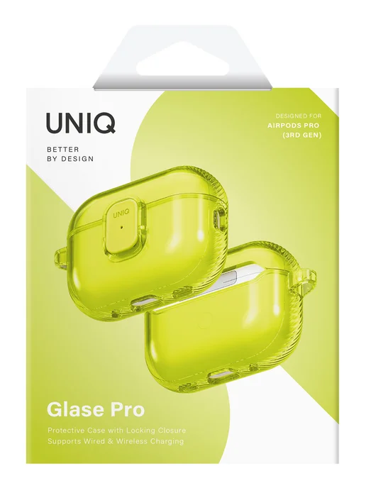 UNIQ Чехол на Airpods Pro 3, силиконовый, Glase PRO с замком, желтый, фото 6
