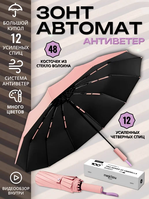 eGRooVe Зонт автомат антиветер, розовый