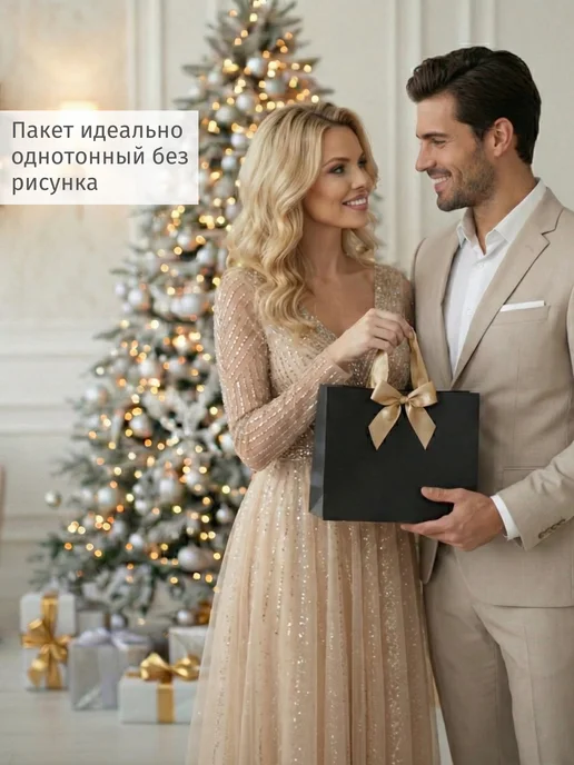 BESTWISHES Подарочные пакеты черные с золотым бантом набор 2 шт, 2 шт, фото 4
