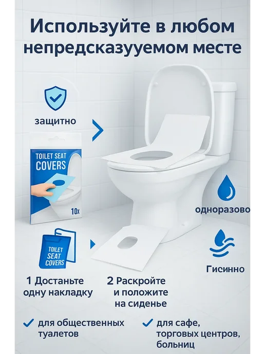 дом55 одноразовые накладки на унитаз 5 упаковка, белый, фото 2