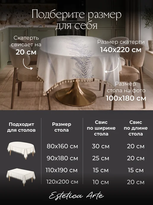 ESTETICA ARTE Скатерть на стол тканевая водоотталкивающая 140х220см, вариант, фото 8