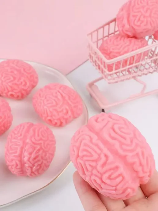 LAWE Toy Palace Антистресс-игрушка силиконовый сквиш Мозг таба Brain 7 см, розовый, фото 3