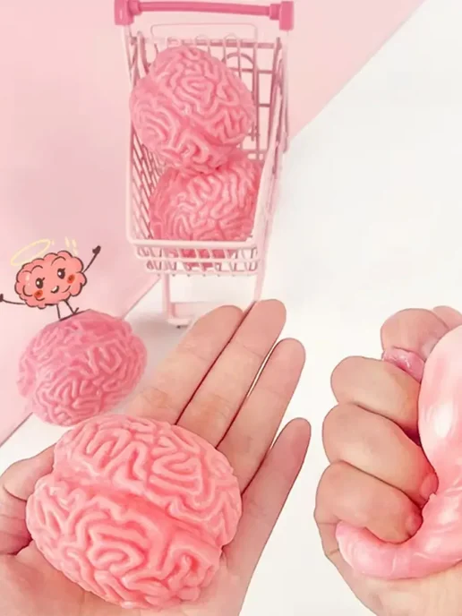 LAWE Toy Palace Антистресс-игрушка силиконовый сквиш Мозг таба Brain 7 см, розовый, фото 4