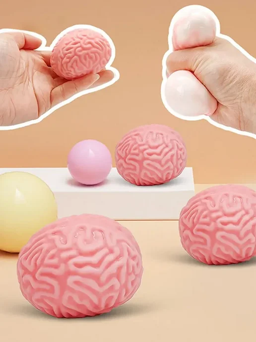 LAWE Toy Palace Антистресс-игрушка силиконовый сквиш Мозг таба Brain 7 см, розовый, фото 5