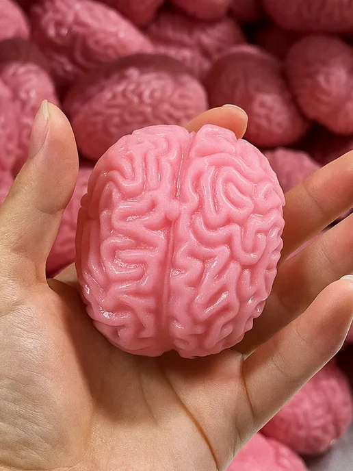 LAWE Toy Palace Антистресс-игрушка силиконовый сквиш Мозг таба Brain 7 см, розовый, фото 6