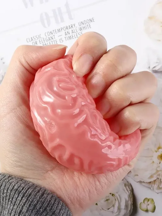 LAWE Toy Palace Антистресс-игрушка силиконовый сквиш Мозг таба Brain 7 см, розовый, фото 7