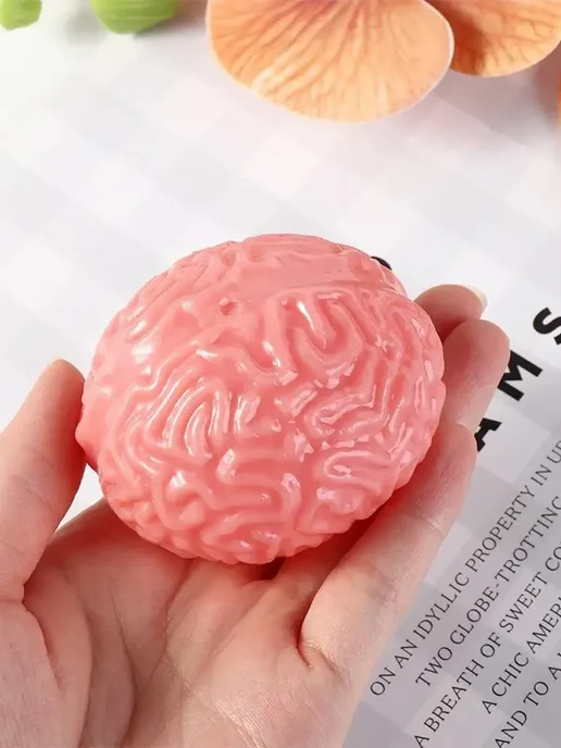 LAWE Toy Palace Антистресс-игрушка силиконовый сквиш Мозг таба Brain 7 см, розовый, фото 8