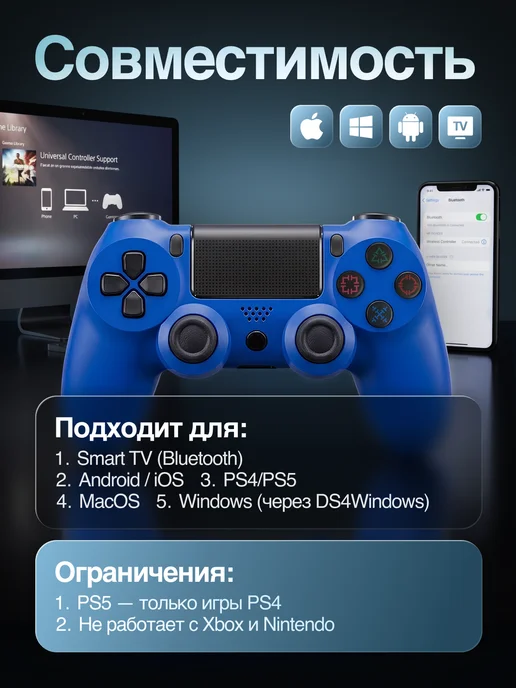 Игровой Геймпад PS4, ПК, смартфона и планшета, синий, фото 4