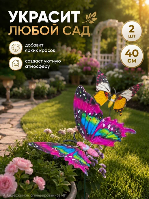 КУМДАКУМ Фигурки для сада набор бабочка сиреневая 2 шт, 2 шт, фото 3