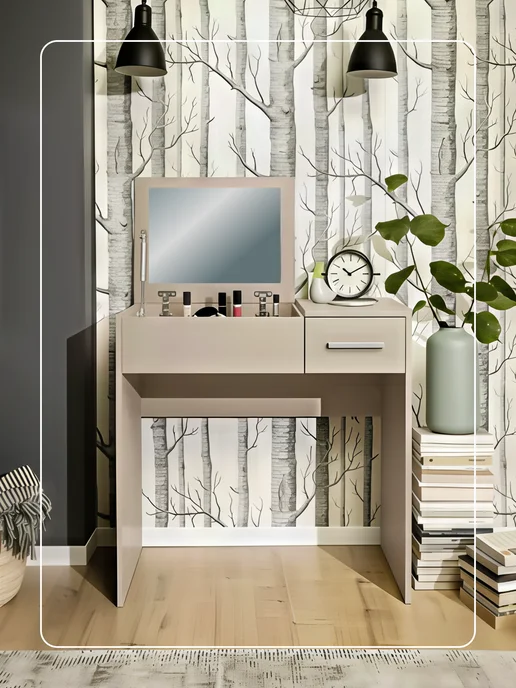 BLACK RED WHITE Стол туалетный с зеркалом и ящиком для макияжа, черный, фото 7