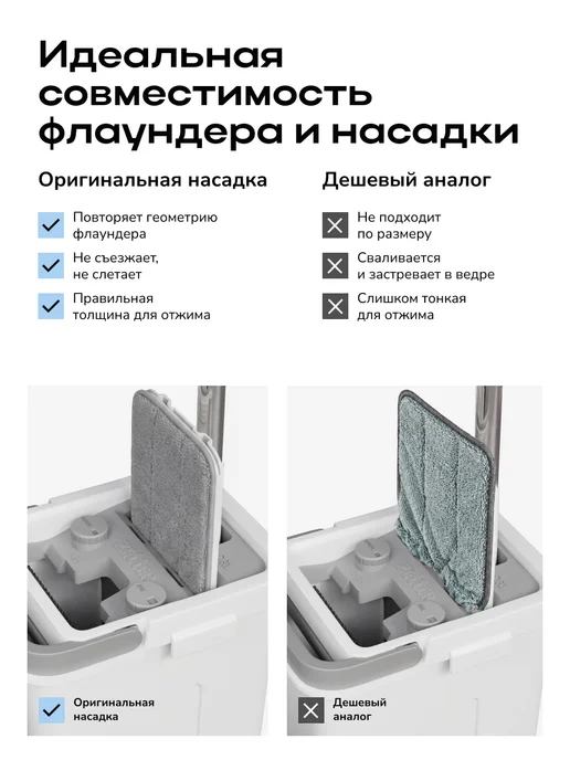 ZETTER Насадка универсальная из микрофибры для швабры S 2.0, 2 шт, фото 3