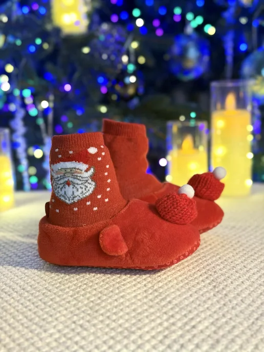 BABY.STORE Новогодние пинетки-носочки для новорожденных малышей, красный, фото 2