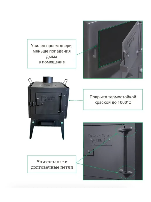 Печь буржуйка для дачи, гаража, с зольником, вариант, фото 3