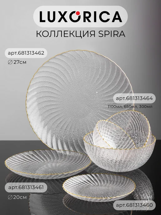 Luxorica Тарелка стеклянная сервировочная 20 см с золотой каймой, золотой, фото 4