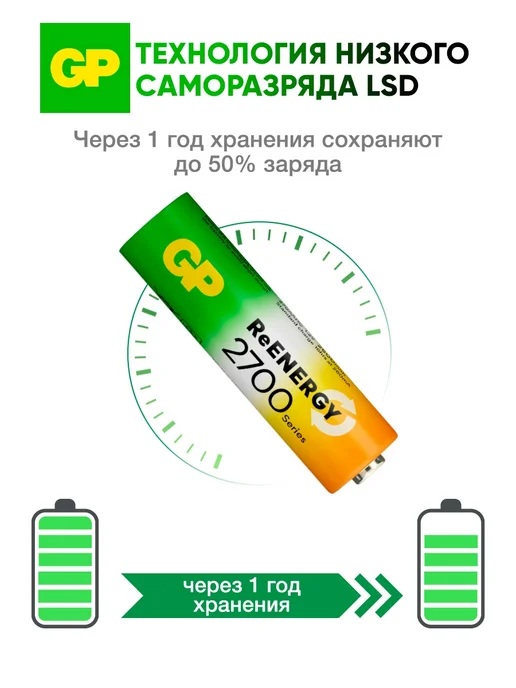 GP Аккумуляторные батарейки АА пальчиковые 2600 мАч 8 шт и бокс для хранения в подарок, 8 шт, фото 4