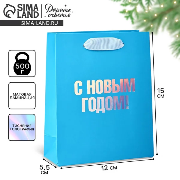 Пакет подарочный новогодний голография S